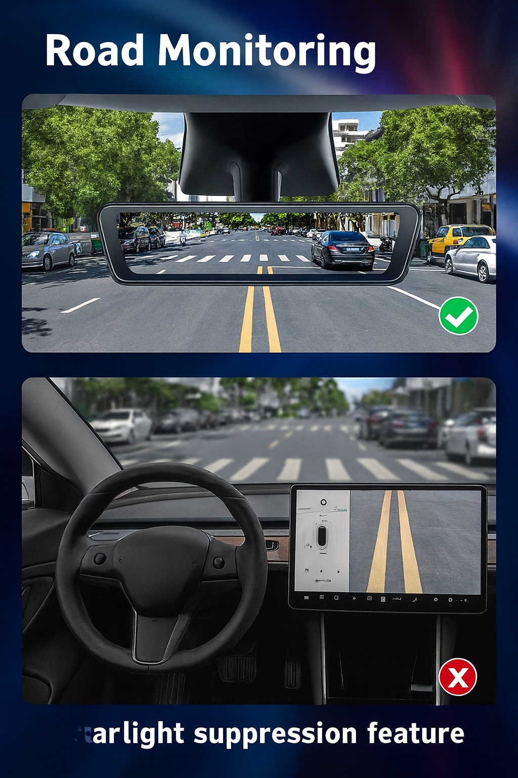 Live-Streaming Rear View Mirror with Front & Rear Cameras (8.2 Inch)